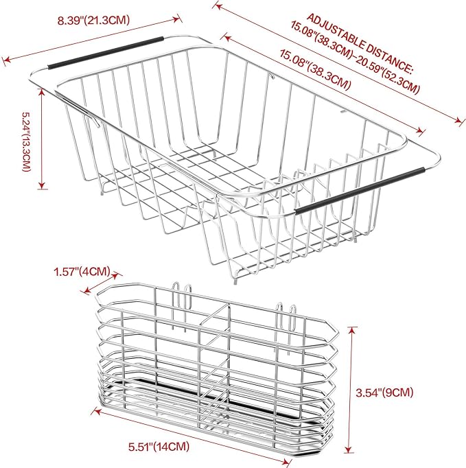Small Dish Drainer Rack in Sink Adjustable, Expandable Stainless Steel Metal - Image 2