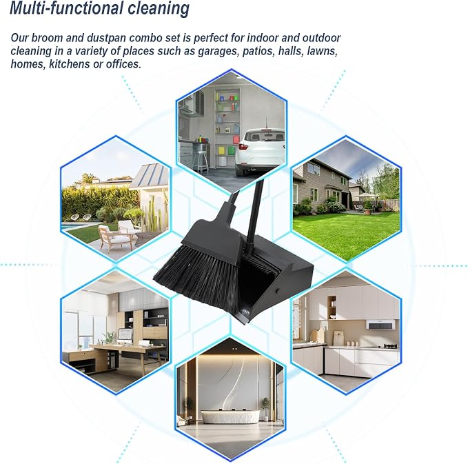 Broom with Dustpan Combo Set Outdoor Upright Dustpan and Broom Set with Long - Image 7