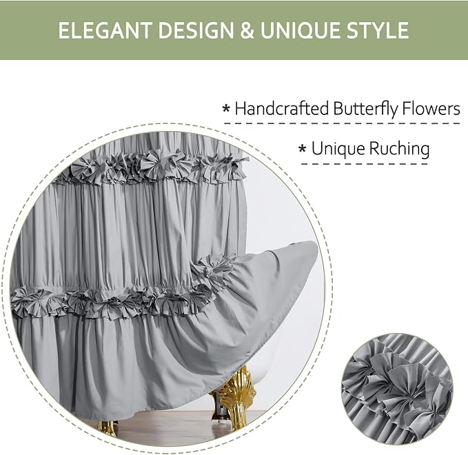 Victorian Ruffle Shower Curtain, Vintage Handcrafted Bow Tie Bath Curtain - Image 2