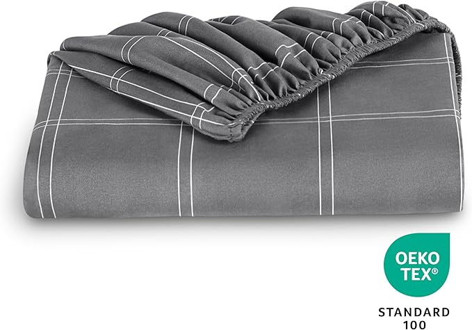 Bare Home Fitted Bottom Sheet Full Size - Premium 1800 Microfiber - Ultra-Soft Hotel Luxury - Deep Pocket - Durable and Long Lasting - Full Fitted Sheet (Full, Modern Plaid - Grey/White)