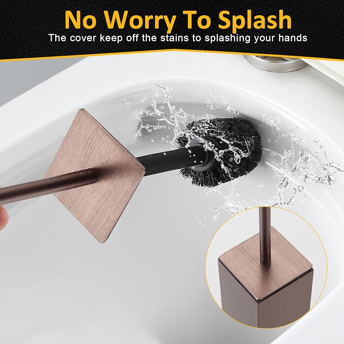 Toilet Brush and Holder Floor Standing, Brushed Rose Gold - Image 5