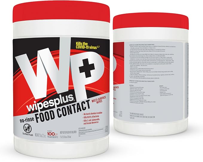WIPESPLUS No-Rinse Food Contact Wipes Canister Multi-Surface Wipes, Unscented by WIPESPLUS
