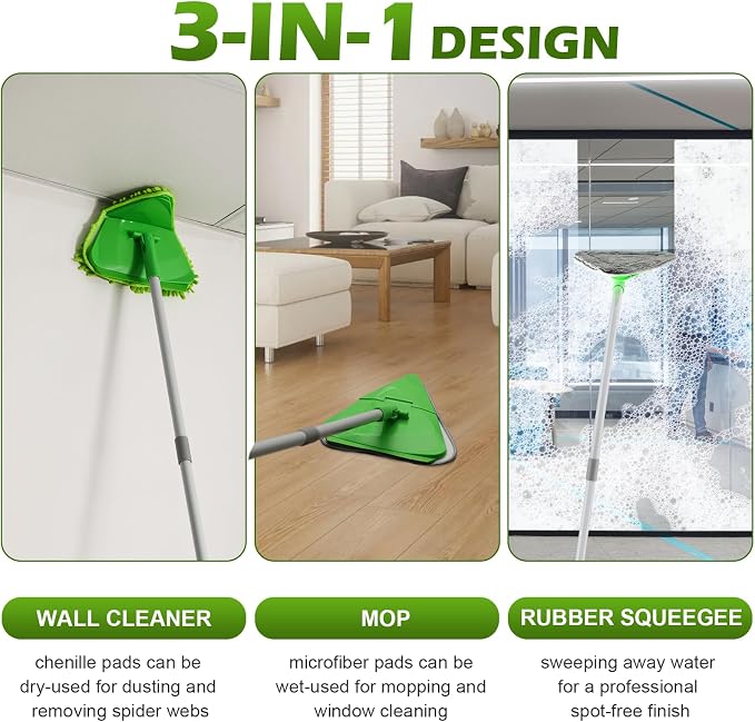 Wall Cleaner Triangle Mop with 82'' Long Handle - Image 2