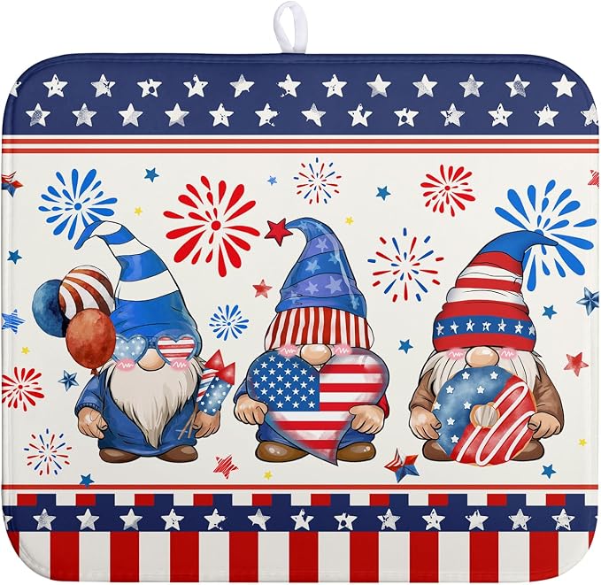 Patriotic Gnome Drying Mat 16x18 Inch American Memorial Day Independence Day by Wnoesat