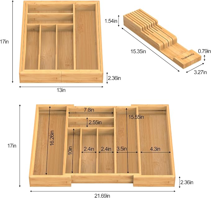 Bamboo Kitchen Drawer Organizer, Expandable Utensil Organizer - Image 4
