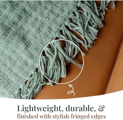 Folkulture Christmas Throw Blanket | (60 x 50) Boho Chunky Knit Blanket for Bed, Couch |Chenille White Thick, Ultra Soft, Plush, Lightweight, Throw Blanket for Sofa with Machine Wash | Sage Dream