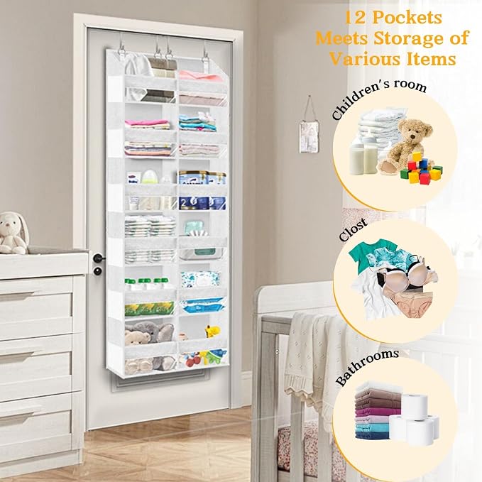 Over The Door Organizer 6 Tiers, Extra Large Behind Door Storage of 12 - Image 4
