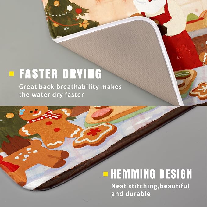 Christmas Dish Drying Mat for Kitchen Counter 16x18 Santa Claus Gingerbread - Image 3