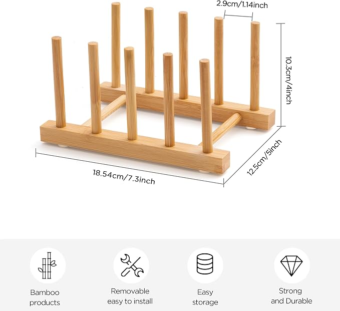 Bamboo Dish Drying Rack for Kitchen Counter and Cabinet, - Image 2