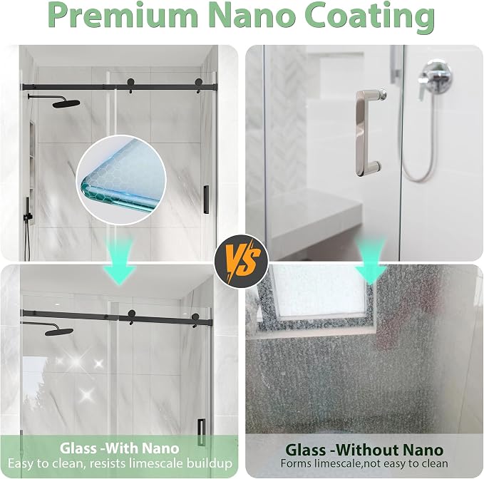 KPUY Frameless Shower Door, 55-60" W x 76" H Sliding Glass Shower Door - Image 4
