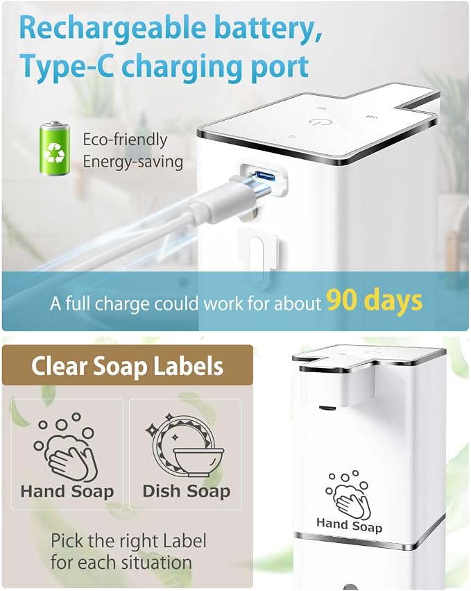 Automatic Foaming Soap Dispenser Touchless 380ml/12.8oz Rechargeable Hand Soap - Image 5