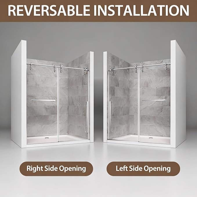56-60" W x 75" H Frameless Shower Door, Sliding Shower Glass Door - Image 7