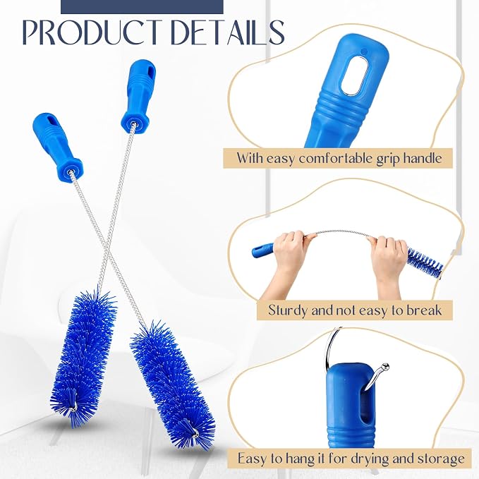Baderke 2 Pieces Drain Brush Pipe Cleaning Blue Tube Brushes 19.7 Inch Plastic - Image 3