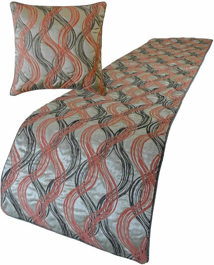 The HomeCentric King/Queen/Twin Orange Luxury King 90"x18" Bed Runner with Two Pillow Cover, Swirls & Quilted Bed Scarf on Jacquard Fabric - Orange Twirls
