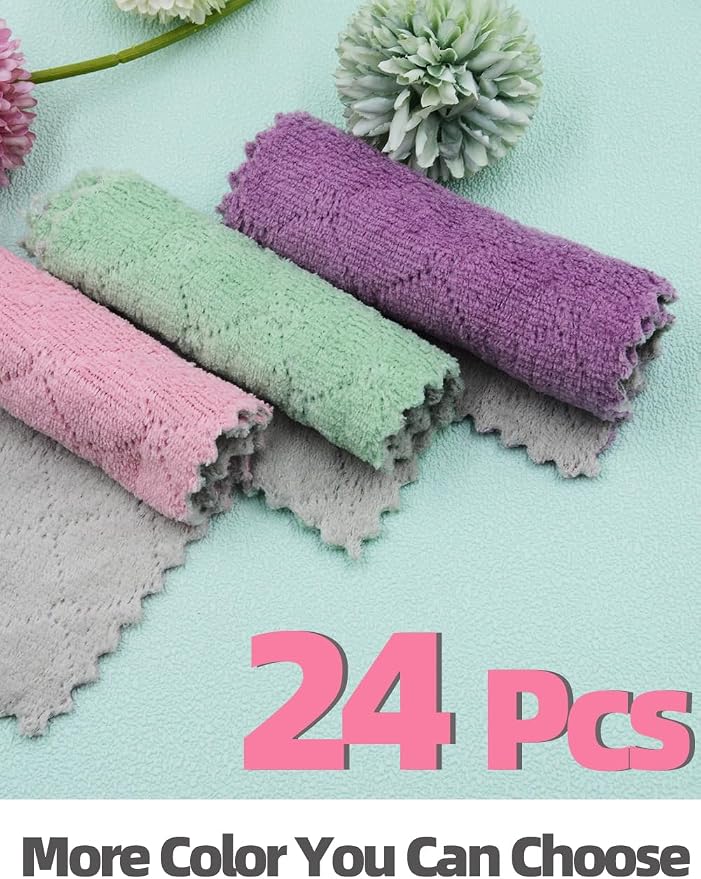24PCS Kitchen Dishcloth, Microfiber Washcloth, Soft Cleaning Cloths, Coral - Image 5