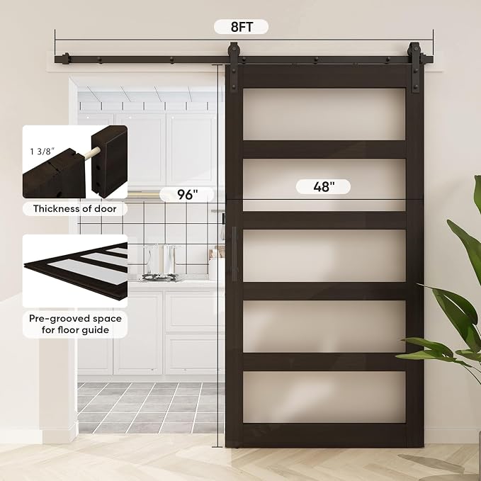 BARNSMITH 48in x 96in Glass Barn Door and 8FT Sliding Door Hardware Included - Image 7