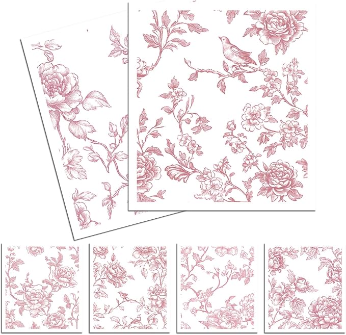 Pink Floral Swedish Dishcloths for Kitchen, 6 Pack Reusable Vintage Chinoiserie by VISSTREE