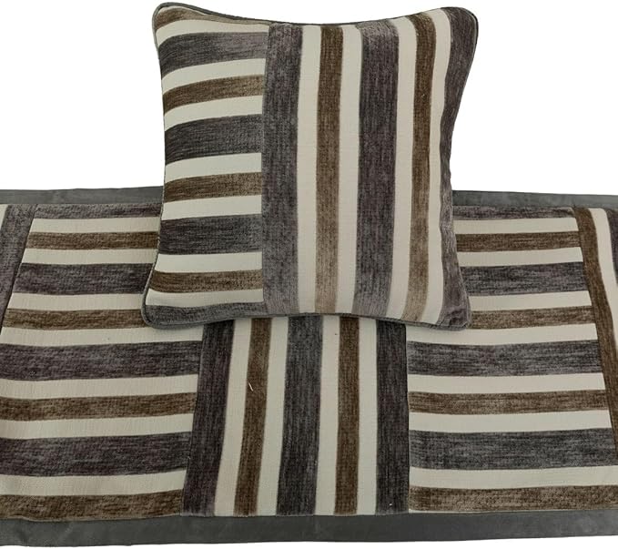 The HomeCentric King/Queen/Twin Beige & Grey Decorative Twin 53"x18" Bed Runner Without Pillow Cover, Patchwork Bed Scarf on Velvet Fabric - Striation