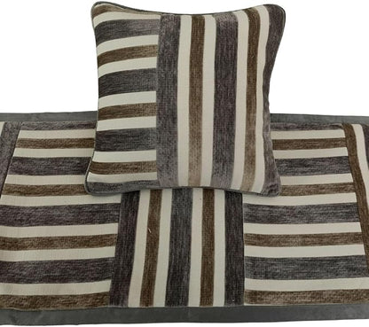 The HomeCentric King/Queen/Twin Beige & Grey Decorative Twin 53"x18" Bed Runner Without Pillow Cover, Patchwork Bed Scarf on Velvet Fabric - Striation