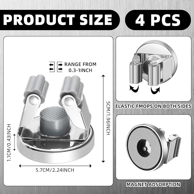 4 Pcs Magnetic Mop Broom Holder Movable Magnetic Broom Holder Rack, Anti Slip - Image 2