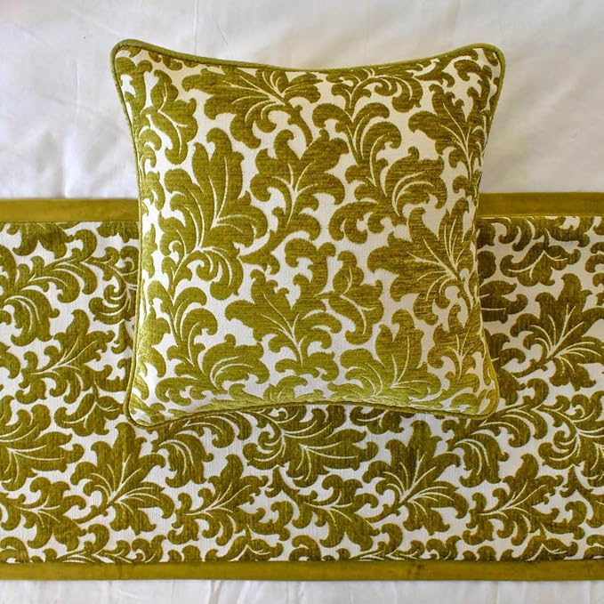 The HomeCentric King/Queen/Twin Chartreuse Decorative Full 68"x18" Bed Runner with Pillow Cover, Velvet, Floral Pattern Bed Scarf on Velvet Fabric - Enchanted Chartreuse