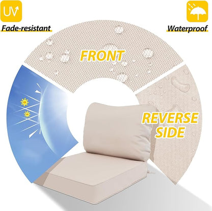AAAAAcessories Outdoor Deep Seat Cushions, Waterproof, Fade-Resistant Patio Furniture Replacement Cushions, 25.5" x 25.5" x 5" + 25.5" x 19", Khaki Beige
