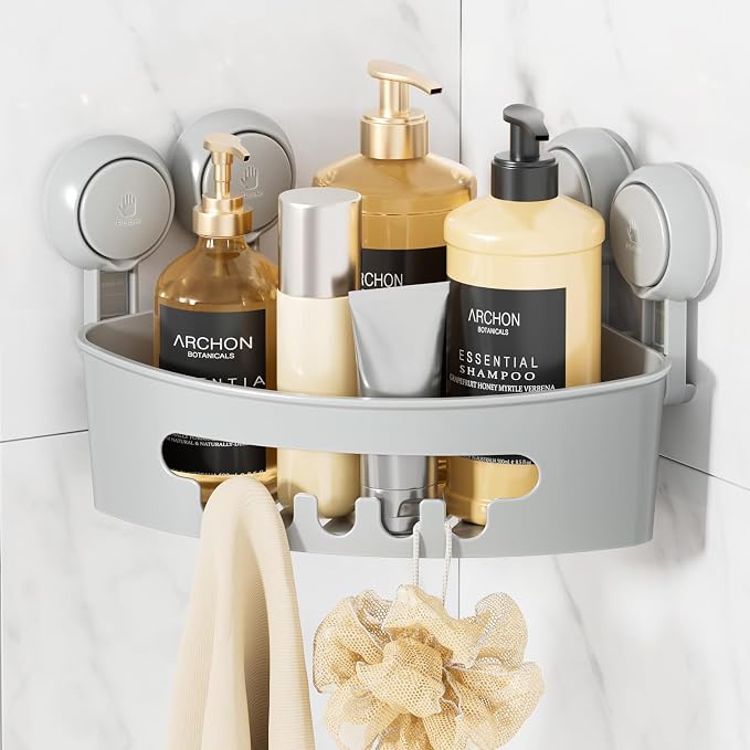 LEVERLOC Corner Shower Caddy Suction Cup, Shower Caddy Basket Powerful Suction by LEVERLOC