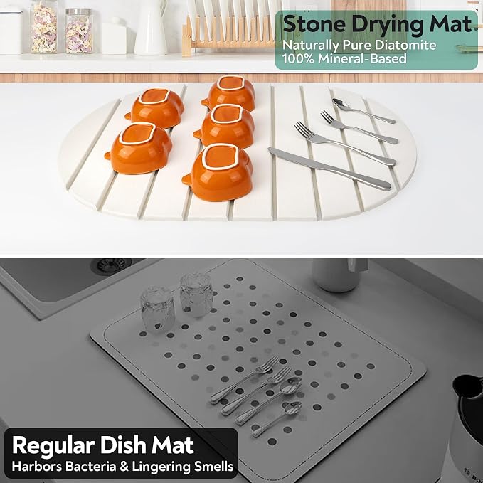 Large Stone Drying Mat for Kitchen Counter, 24x16 Foldable Self Stone Dish - Image 5