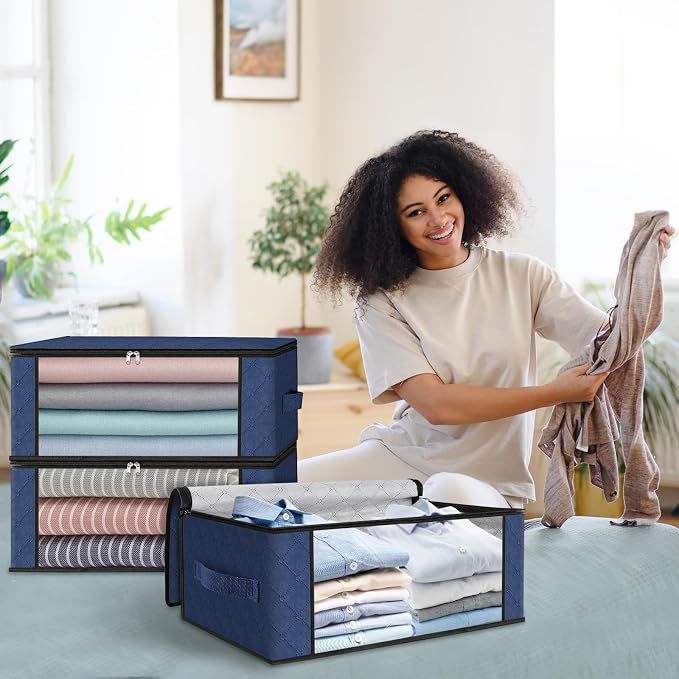 HomeHacks Storage 3-Pack Clothes Organizer Storage Bags Foldable Storage Box - Image 7