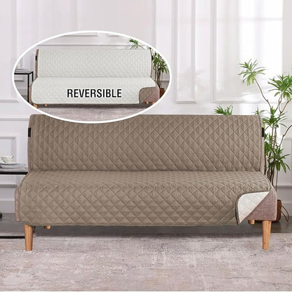 H.VERSAILTEX Reversible Futon Cover Water Repellent Armless Sofa Slipcover Washable Furniture Protector with Adjustable Elastic Strap Anti-Slip Futon Bed Cover for Dogs 70" Width(Taupe Brown/Beige)