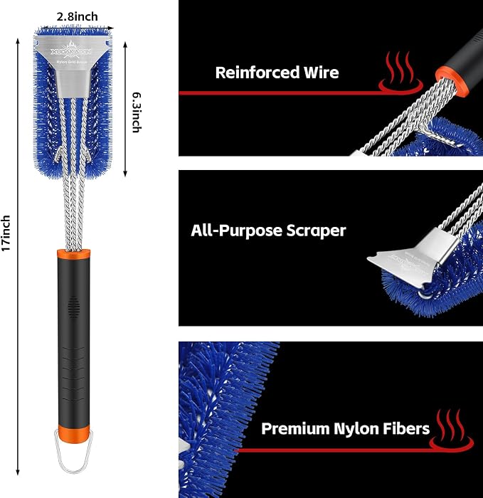 Grill Brush and Scraper, Safe Nylon Bristles Barbecue Triple Scrubbers Cleaning - Image 4