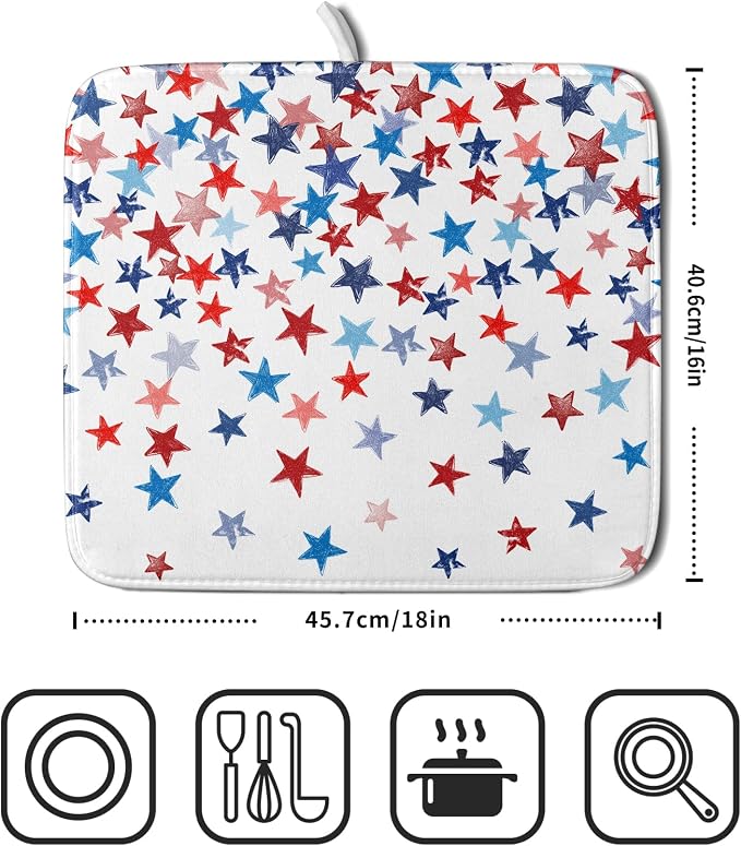 4th of July Dish Drying Mat for Kitchen Counter Patriotic Holiday Microfiber - Image 2