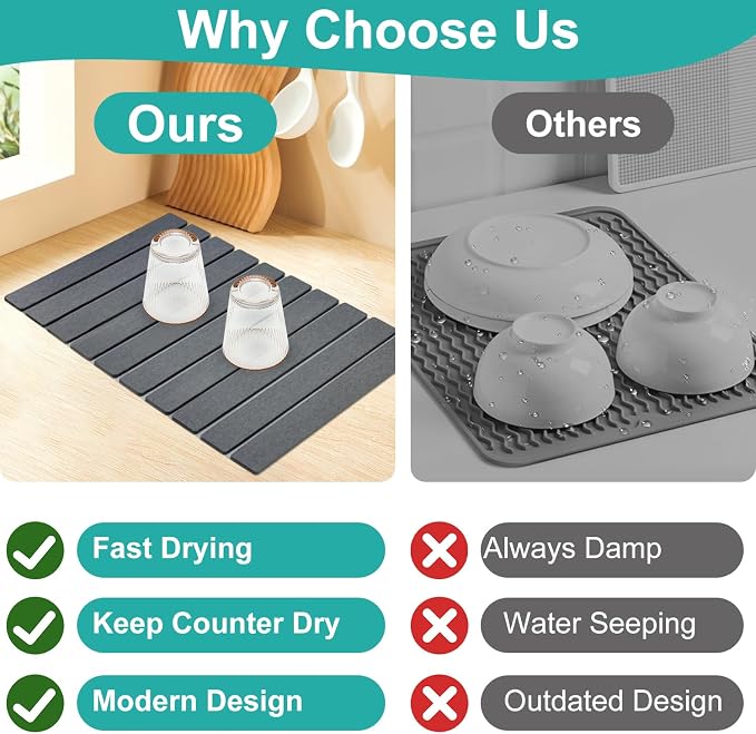 3 Pcs Large Stone Drying Mats for Kitchen Counter Diatomaceous Earth Dish Fast - Image 9