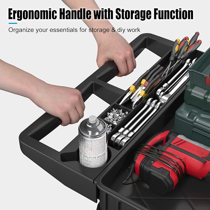 2 Tier Plastic Rolling Cart Utility Cart on Wheels, Heavy Duty Tool Carts - Image 4