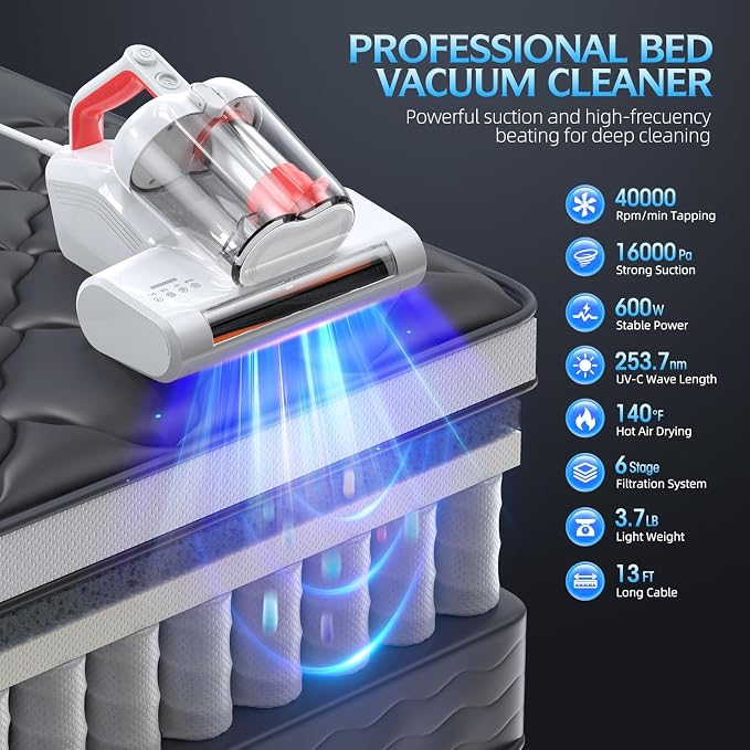 Mattress Vacuum Cleaner, 16Kpa 600W Bed Vacuum Cleaner - Image 2