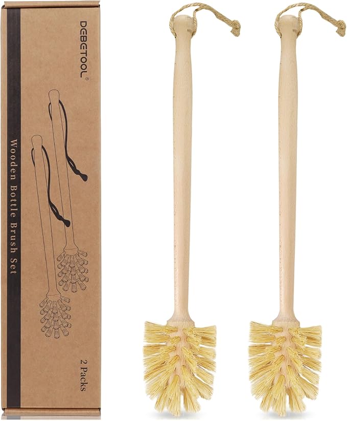 2-Pack Natural Wooden Bottle Brush by DEBETOOL