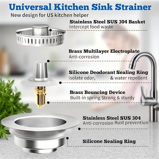 2Count 3-in-1 Kitchen Sink Drain Strainer & Stopper - Image 5