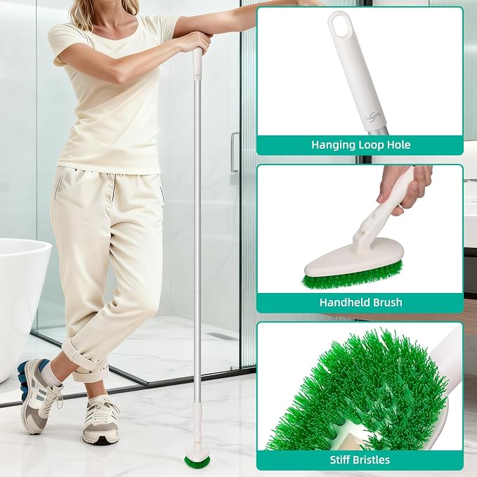 Qaestfy 4-in-1 Tub and Tile Shower Scrubber, Soft & Stiff Bristles Bathroom - Image 5