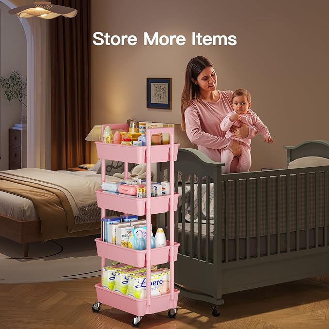 Pipishell 4 Tier Rolling Cart Organizer, Plastic Rolling Cart - Image 3