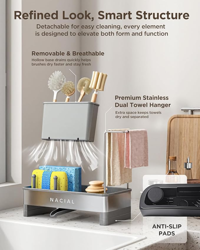 Nacial Sponge Holder for Kitchen Sink, Sink Caddy Organizer - Image 5