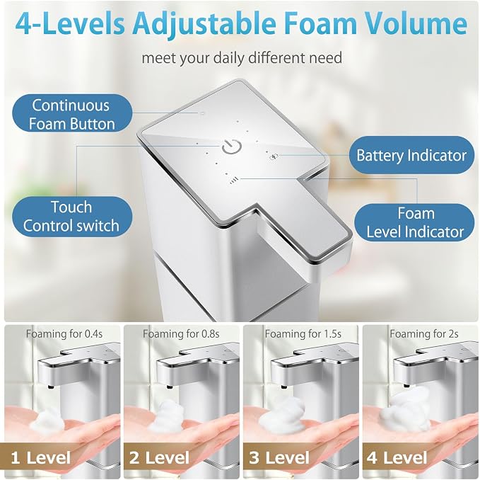 Automatic Foaming Soap Dispenser Touchless 380ml/12.8oz Rechargeable Hand Soap - Image 4