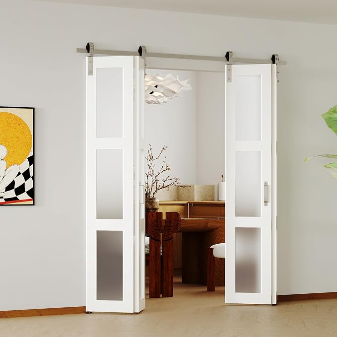 Bifold Closet Doors, 3 Lites Frosted Glass Bifold Door - Image 3