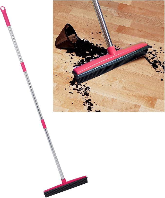 Carpet Hair Removal Broom with 48'' Telescoping Adjustable Handle, Rubber Broom - Image 4