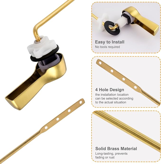 Hibbent Universal Metal Front Mount Toilet Handle Replacement Kit, Brass Toilet - Image 2