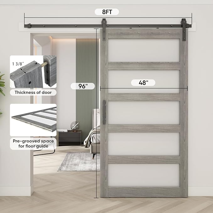 BARNSMITH 48in x 96in Glass Barn Door and 8FT Sliding Door Hardware Included - Image 6