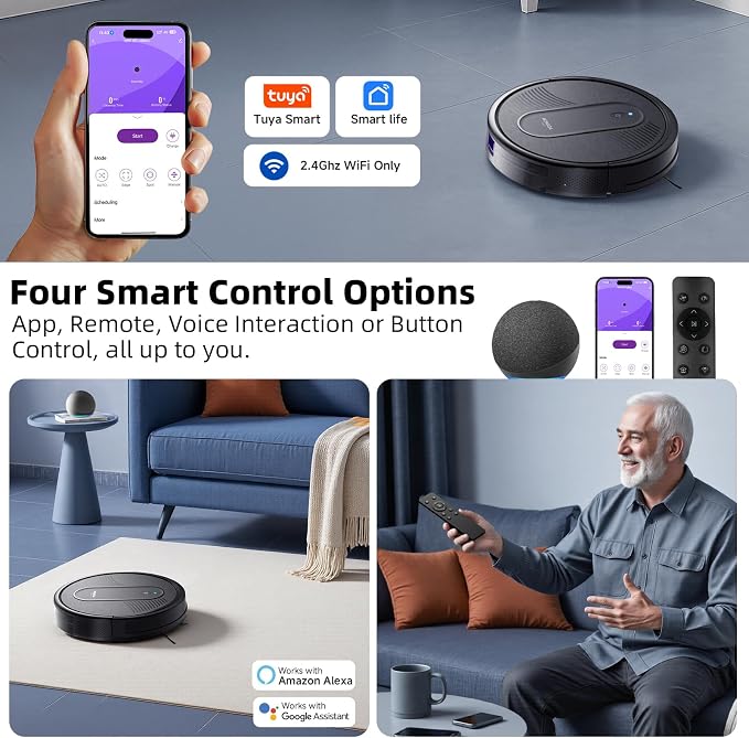 MONSGA Robot Vacuum Cleaner, 3000Pa Powerful Suction Robotic Vacuum, 3.2" - Image 5