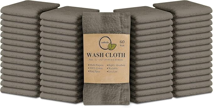 Softolle 100% Cotton Ring Spun Wash Cloths – Bulk Pack of Washcloths – 12x12 by Softolle