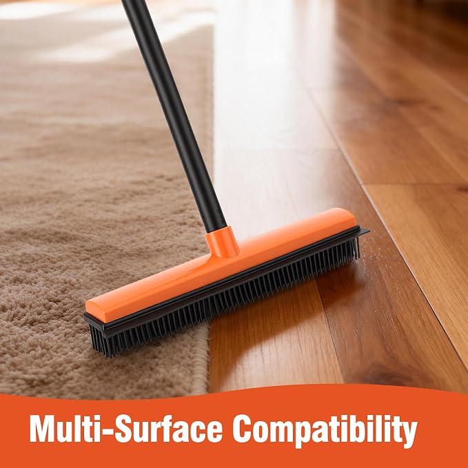 Rubber Broom for Pet Hair on Carpet & Stairs, Adjustable Long Handle Rubber - Image 7