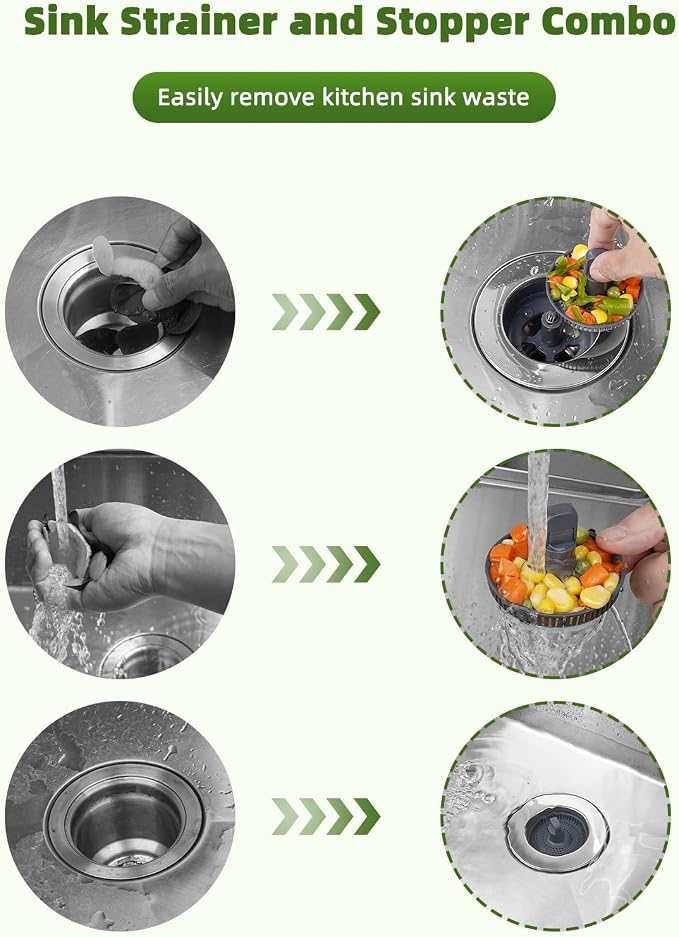 Universal 3-in-1 Kitchen Sink Strainer Stopper Pop Up Sink Drainer - Image 3