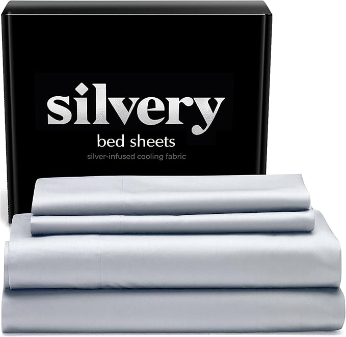 Silvery Silver Infused Bed Sheets Set - Award-Winning Self-Cooling Fabric with Self-Cleaning Silvery Technology™ That Stays Fresh 3X Longer for Hygienic Sleep (Gray, Full)